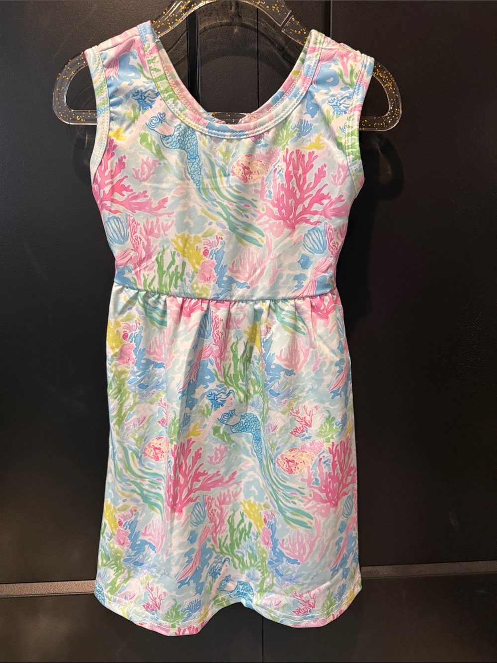 Girls' Sleeveless Pastel Ocean Print Dress in Pink & Blue